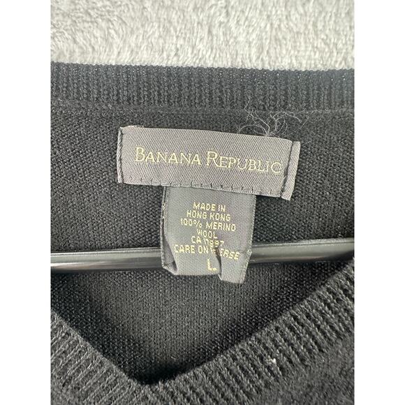 Banana Republic Black Merino Wool V-Neck Sweater • Short Sleeve • Size L - Picture 6 of 6